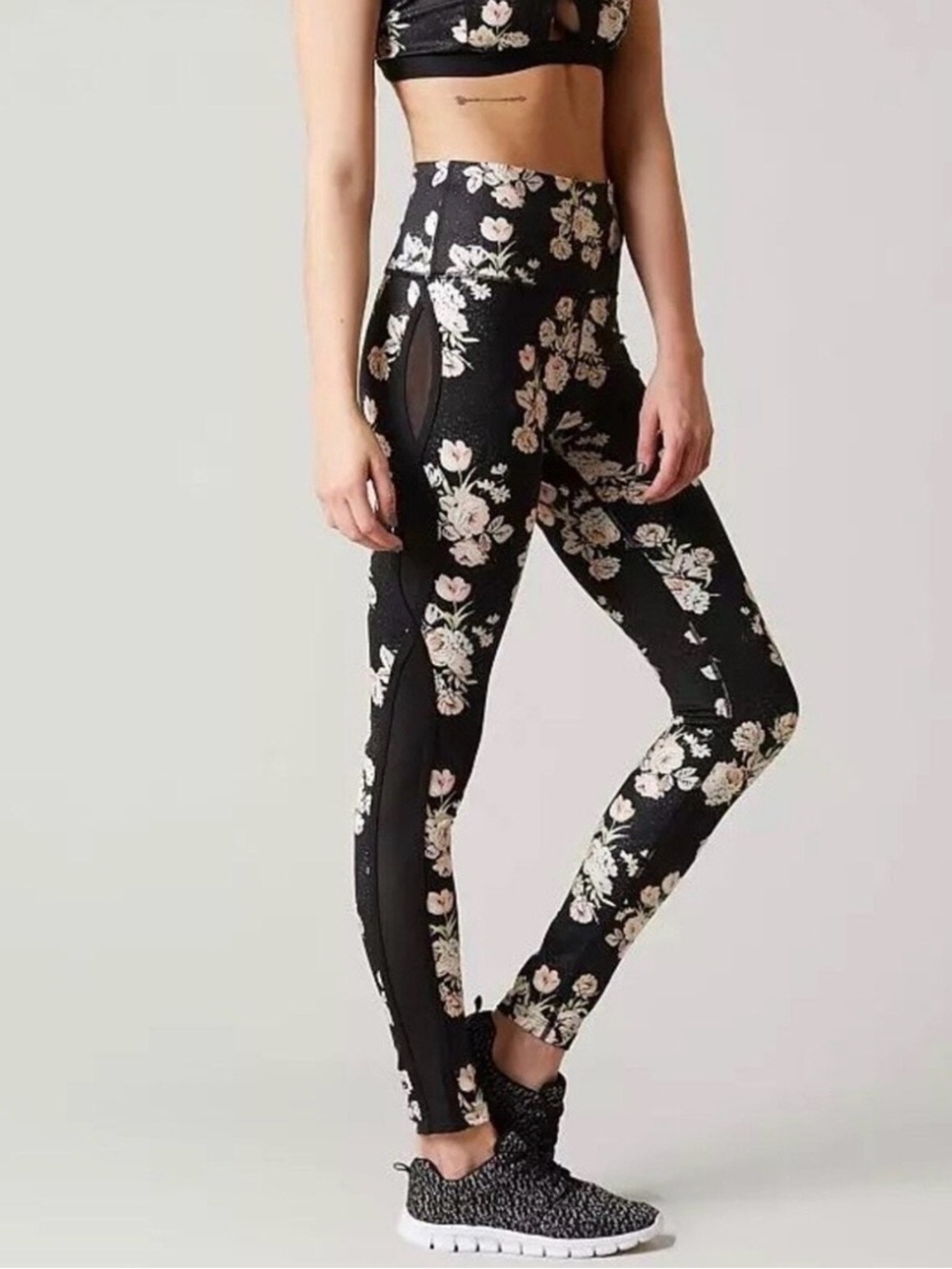 FP Movement Liza High Waist Leggings S Dark Floral Mesh Cottagecore Boho